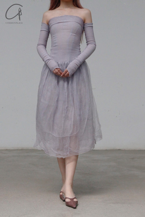 marc le bihan off shoulder dress 21925 ORCHIDEE